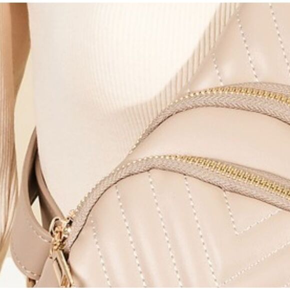 Fame Faux Leather Cushioned Sling Bag Elegant Cream Quilted Crossbody Purses - Picture 2 of 5